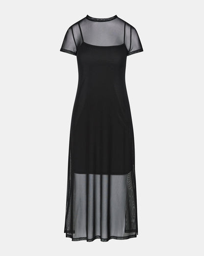 Steve Madden NOLA Black Short-Sleeved Mesh Sheer Women's Dress