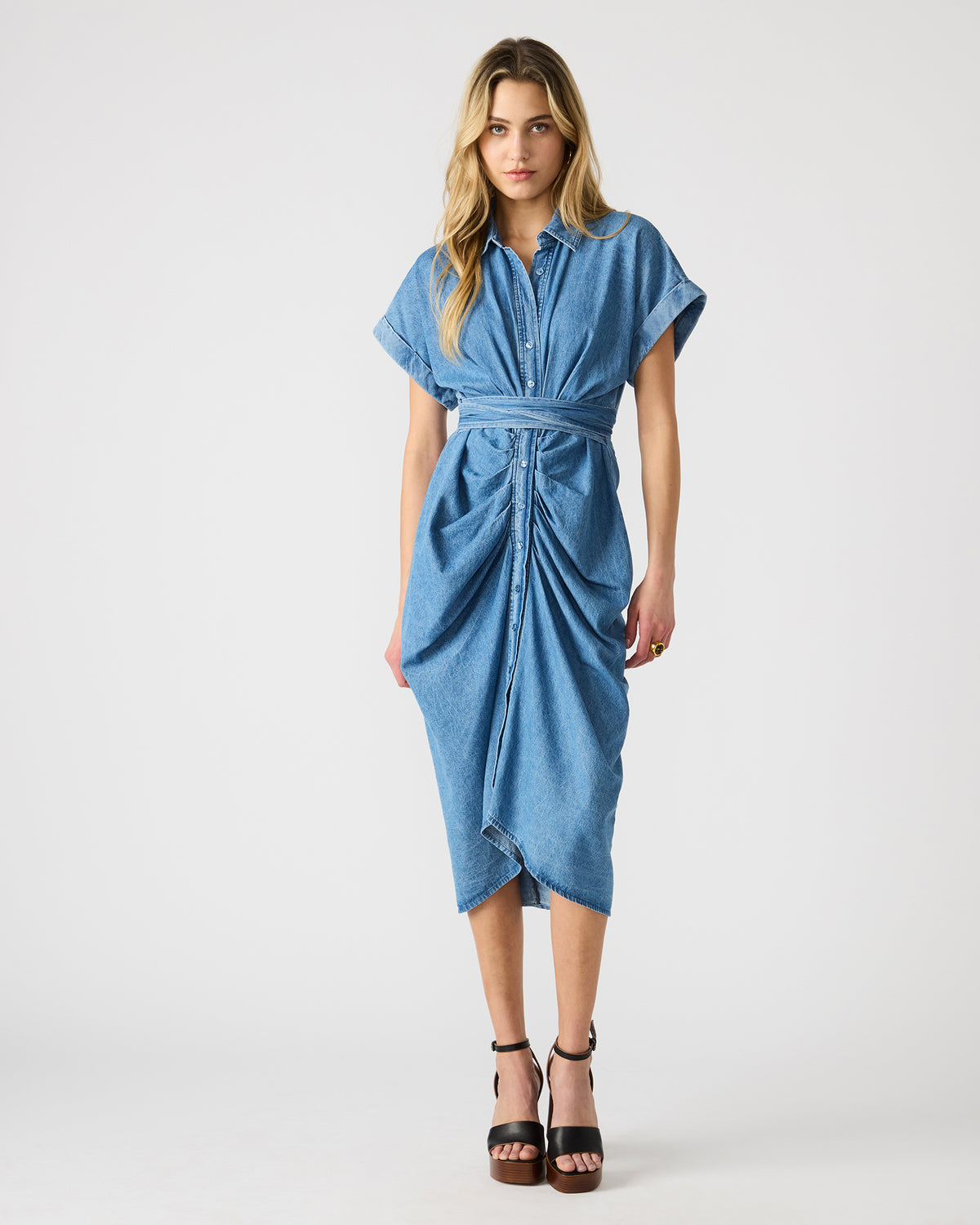 Steve Madden TORI Denim Button Up Collared Midi Dress