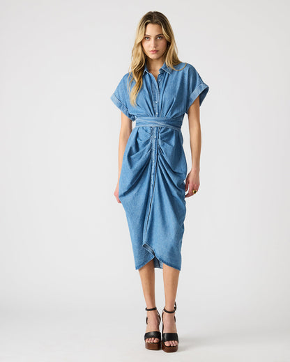Steve Madden TORI Denim Button Up Collared Midi Dress