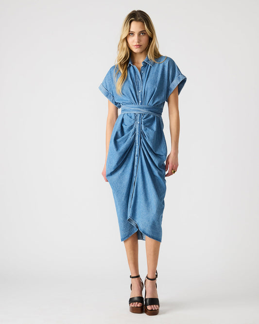 Steve Madden TORI Denim Button Up Collared Midi Dress