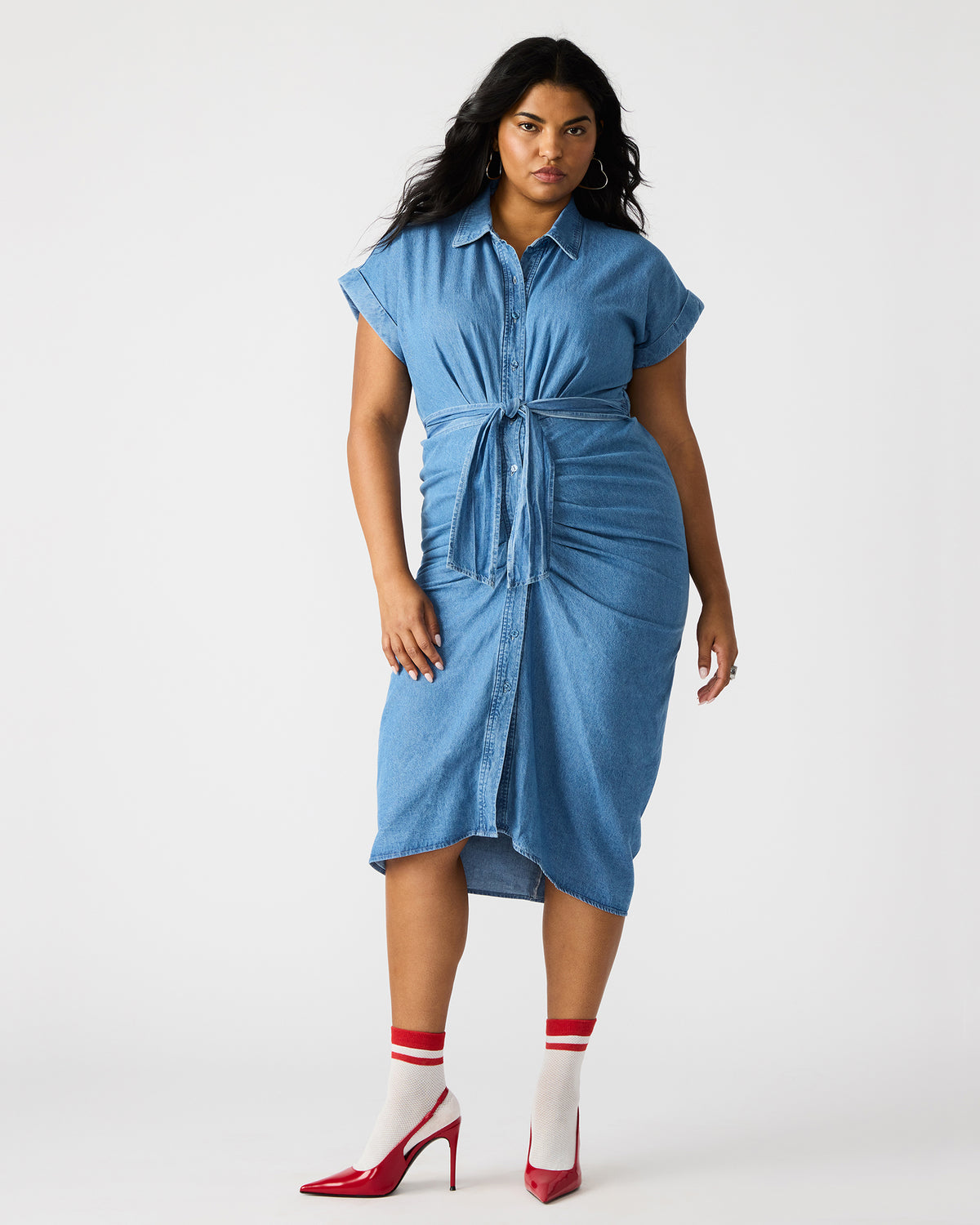 Steve Madden TORI Denim Button Up Collared Midi Dress