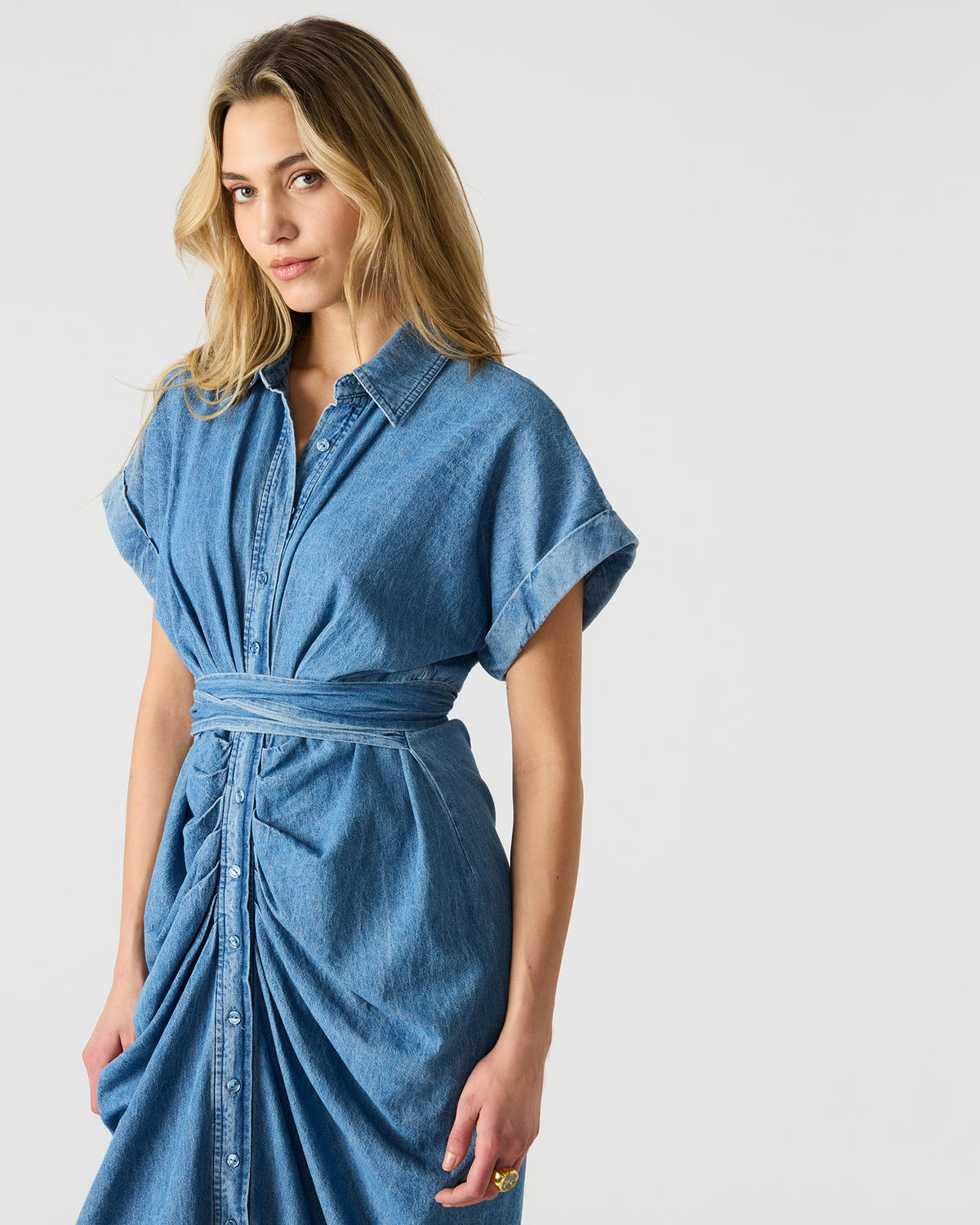 Steve Madden TORI Denim Button Up Collared Midi Dress