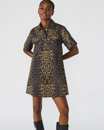 Steve Madden FREDDY Hot Spots Print Short-Sleeved Denim Button-Up Mini Women's Dress