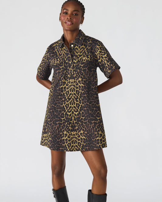 Steve Madden FREDDY Hot Spots Print Short-Sleeved Denim Button-Up Mini Women's Dress