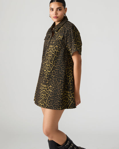 Steve Madden FREDDY Hot Spots Print Short-Sleeved Denim Button-Up Mini Women's Dress