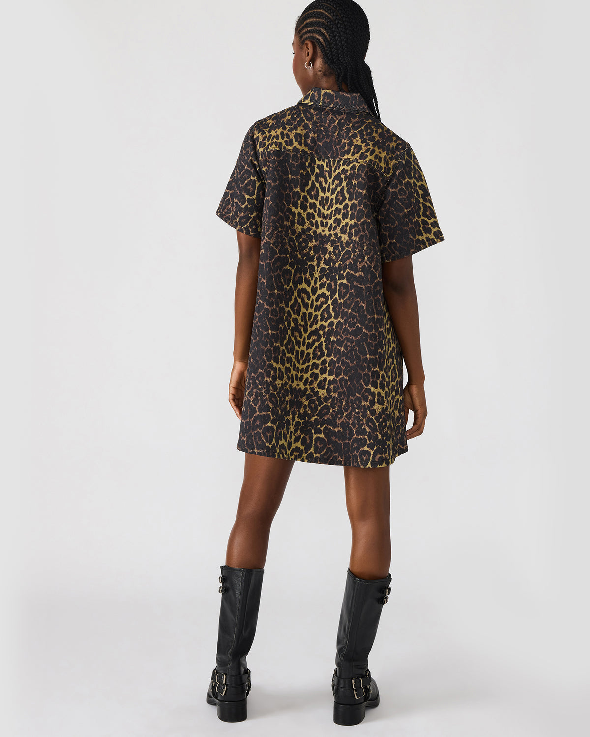 Steve Madden FREDDY Hot Spots Print Short-Sleeved Denim Button-Up Mini Women's Dress