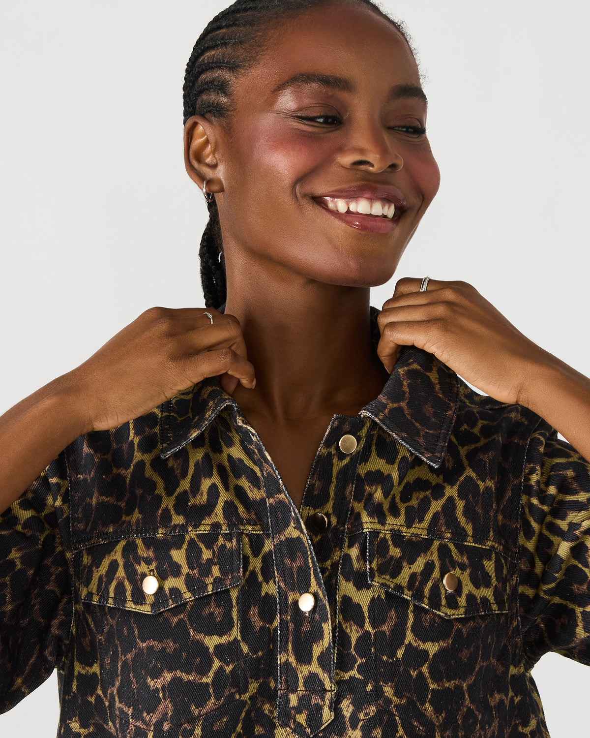 Steve Madden FREDDY Hot Spots Print Short-Sleeved Denim Button-Up Mini Women's Dress