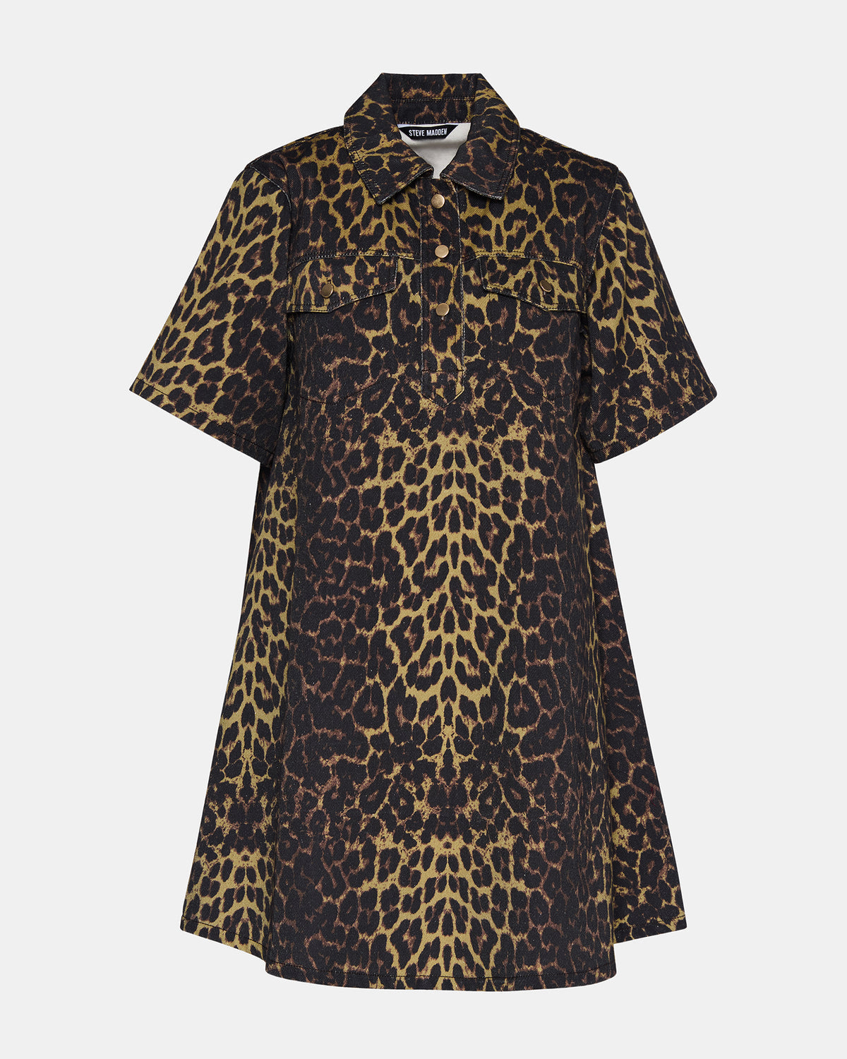 Steve Madden FREDDY Hot Spots Print Short-Sleeved Denim Button-Up Mini Women's Dress