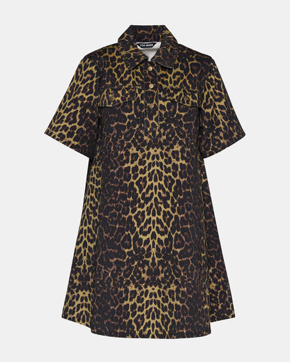 Steve Madden FREDDY Hot Spots Print Short-Sleeved Denim Button-Up Mini Women's Dress