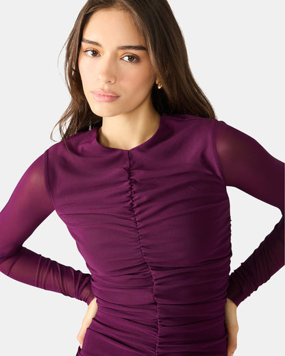 Steve Madden KIARA Beet Long-Sleeved Maxi Mesh Flowy Women's Dress