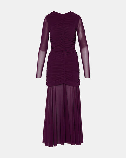 Steve Madden KIARA Beet Long-Sleeved Maxi Mesh Flowy Women's Dress