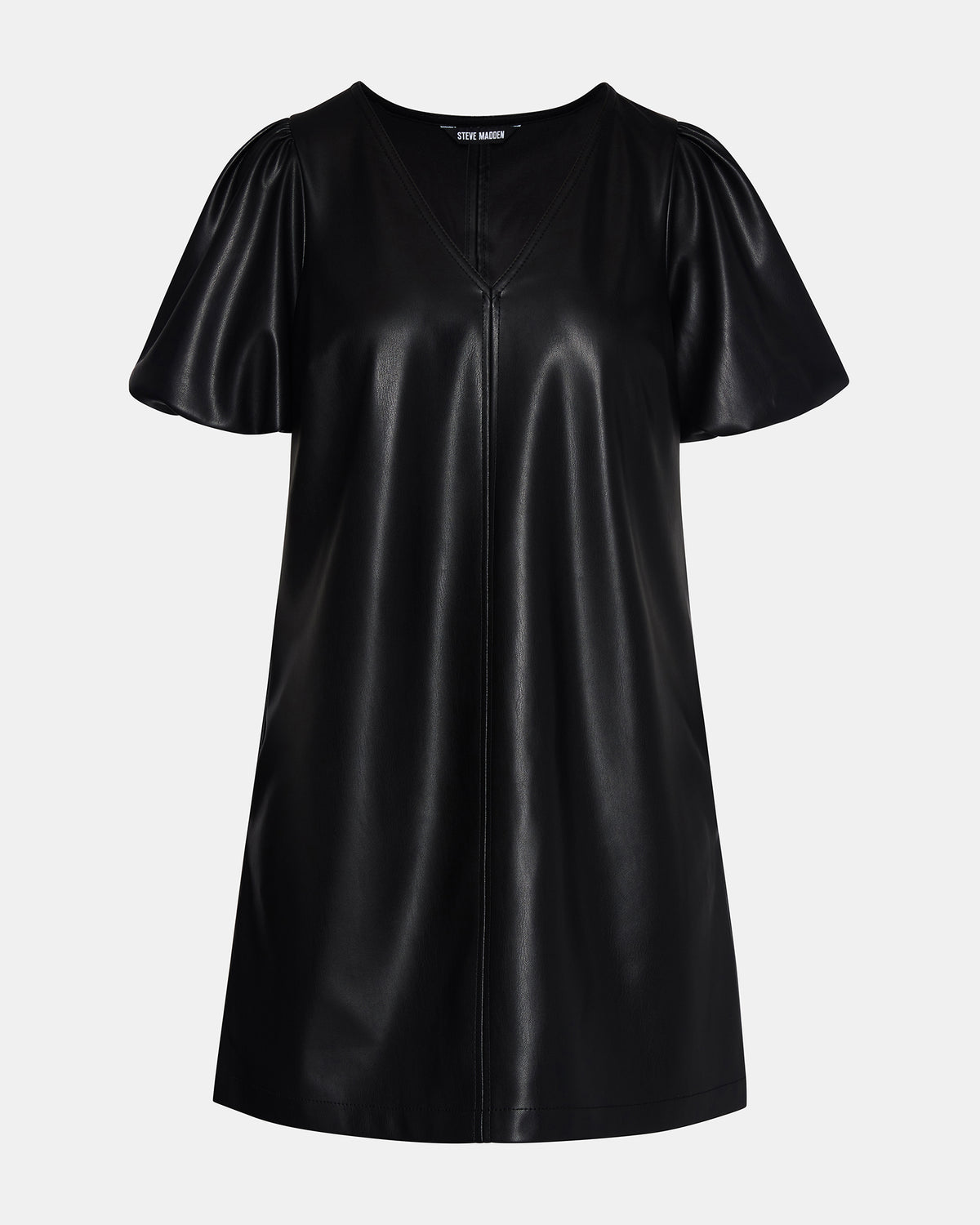 Steve Madden TILLY Black Short-Sleeved Faux Leather Women's Dress