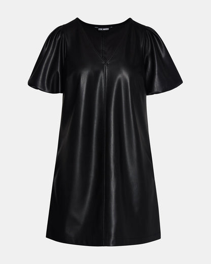 Steve Madden TILLY Black Short-Sleeved Faux Leather Women's Dress