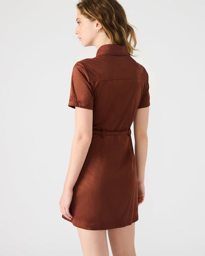 Steve Madden JOLIANA Dark Fig Short-Sleeved Mini Button-Up Women's Dress