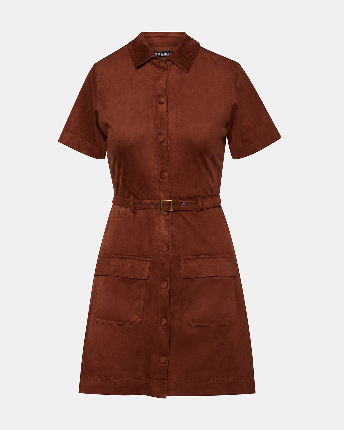 Steve Madden JOLIANA Dark Fig Short-Sleeved Mini Button-Up Women's Dress