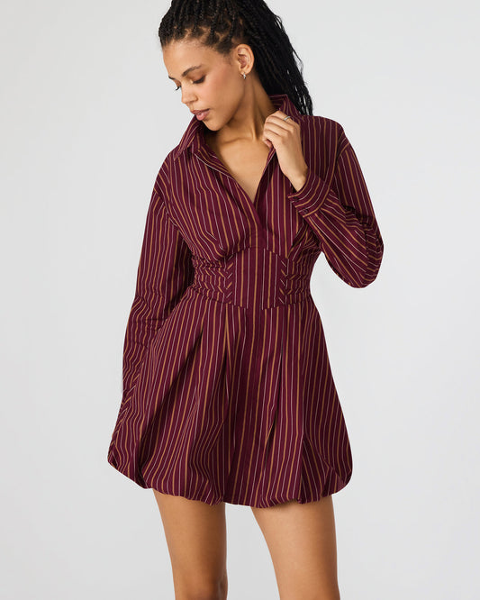Steve Madden ARIELLE Wine Long-Sleeved Button-Up Bubble Women's Dress