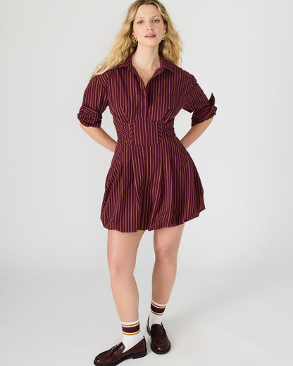 Steve Madden ARIELLE Wine Long-Sleeved Button-Up Bubble Women's Dress