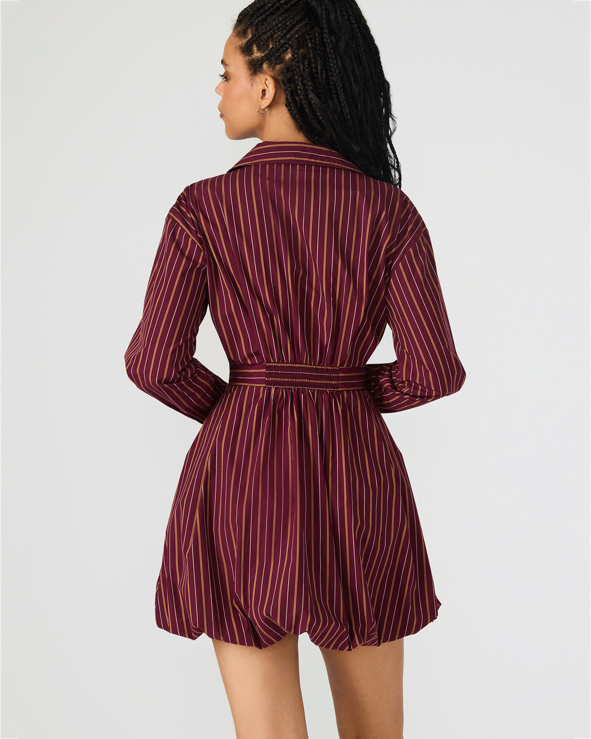 Steve Madden ARIELLE Wine Long-Sleeved Button-Up Bubble Women's Dress