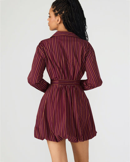 Steve Madden ARIELLE Wine Long-Sleeved Button-Up Bubble Women's Dress