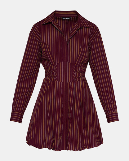 Steve Madden ARIELLE Wine Long-Sleeved Button-Up Bubble Women's Dress