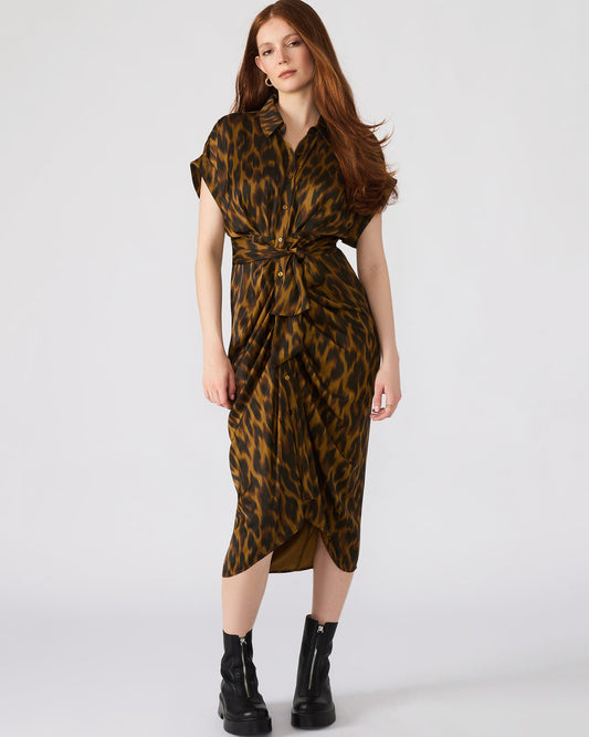 Steve Madden TORI Leopard Button Up Collared Midi Dress