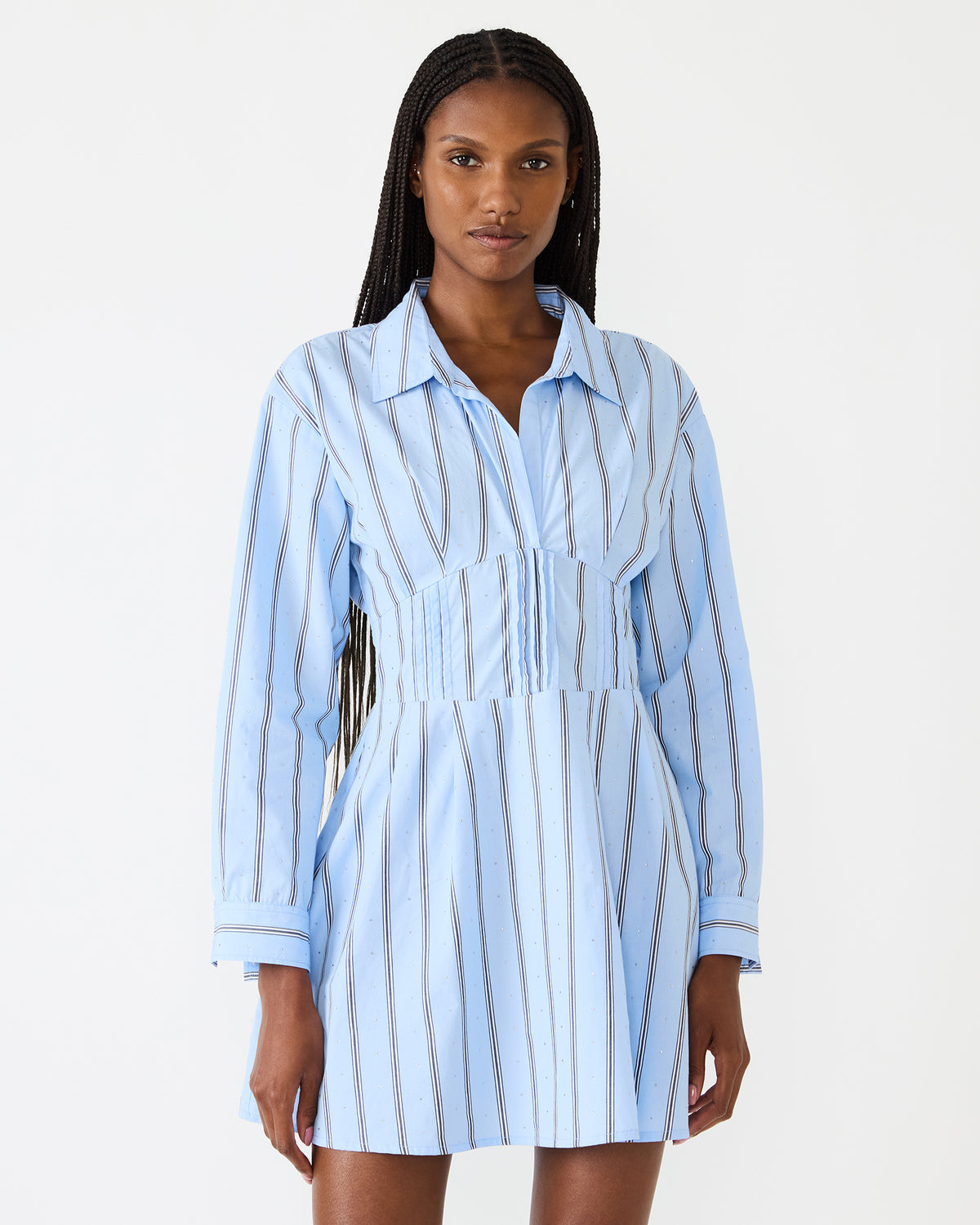 Steve Madden ARIANY Estate Blue Long-Sleeved Collared Neckline Women's Dress