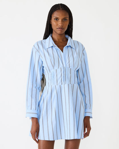 Steve Madden ARIANY Estate Blue Long-Sleeved Collared Neckline Women's Dress