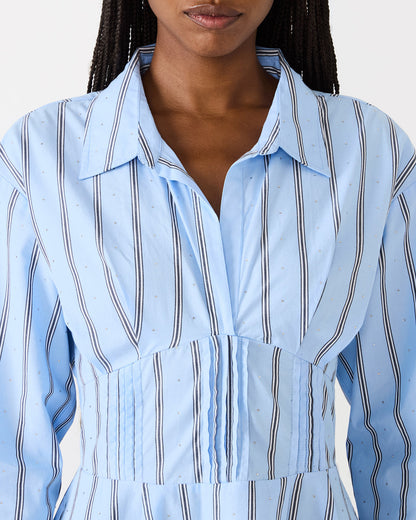 Steve Madden ARIANY Estate Blue Long-Sleeved Collared Neckline Women's Dress
