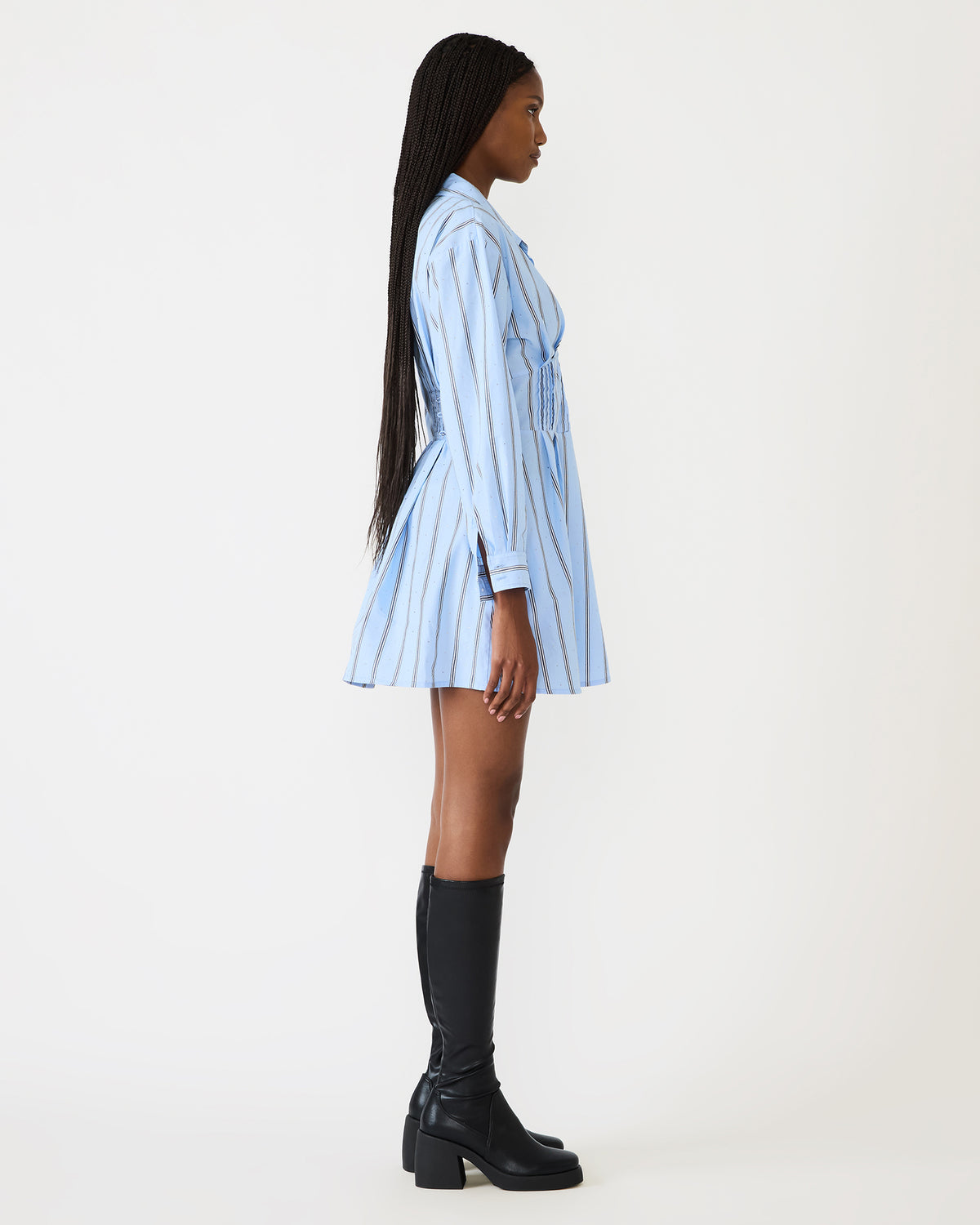 Steve Madden ARIANY Estate Blue Long-Sleeved Collared Neckline Women's Dress