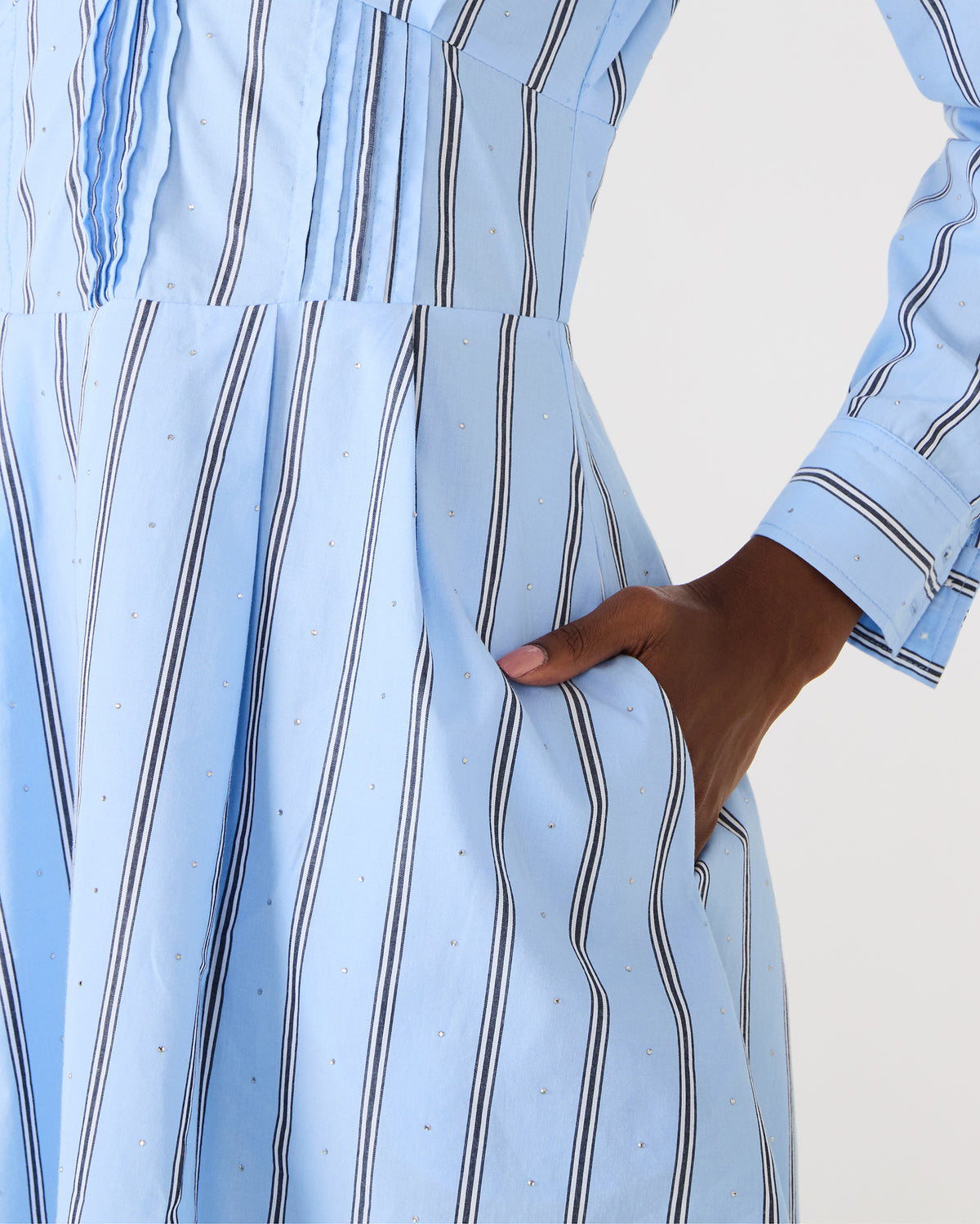 Steve Madden ARIANY Estate Blue Long-Sleeved Collared Neckline Women's Dress