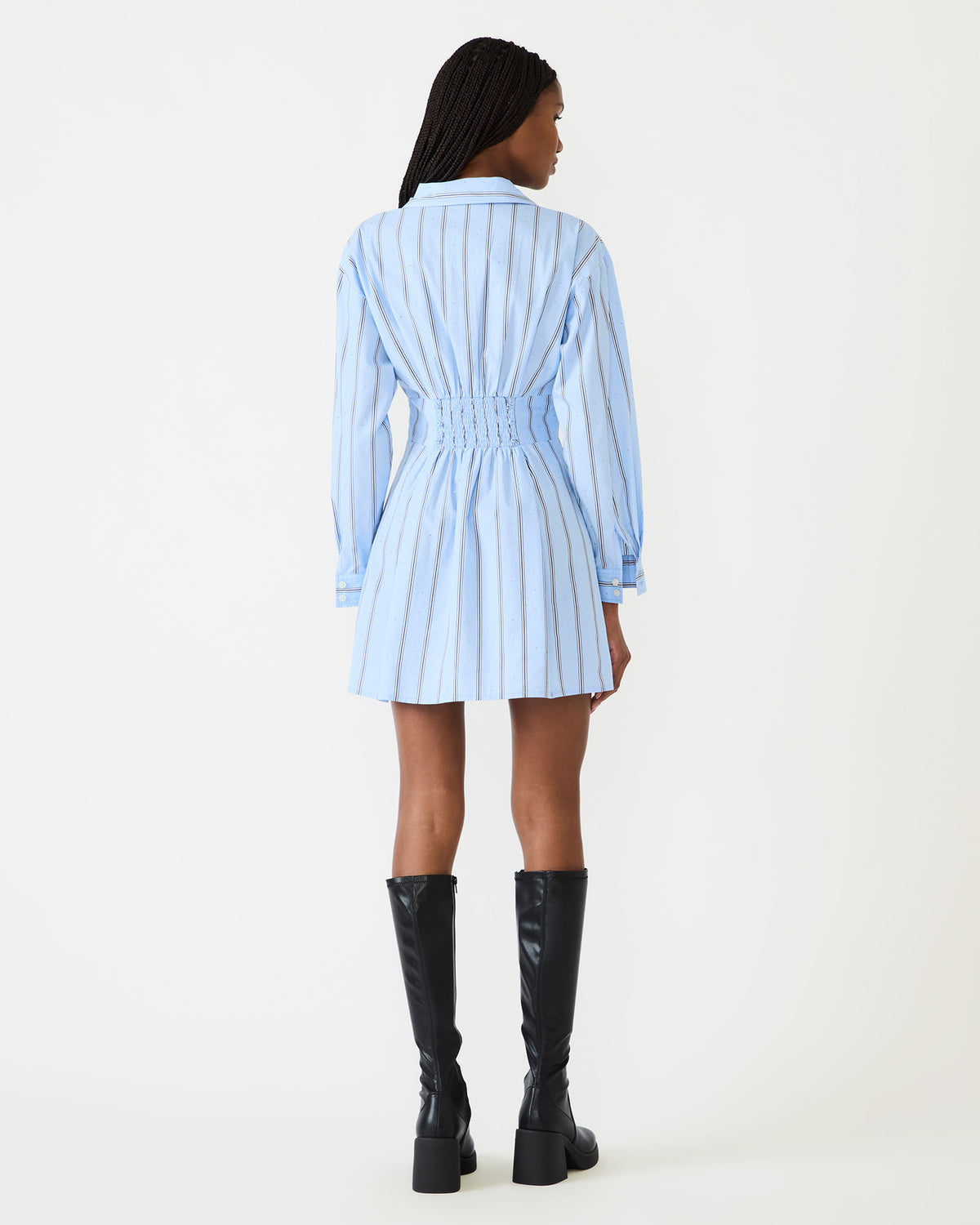 Steve Madden ARIANY Estate Blue Long-Sleeved Collared Neckline Women's Dress