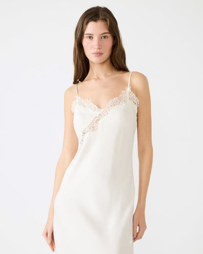 Steve Madden DANNA Cream Asymmetrical Lace Trim Women's Midi Dress