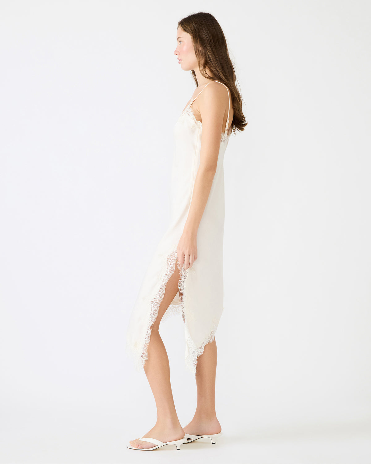 Steve Madden DANNA Cream Asymmetrical Lace Trim Women's Midi Dress