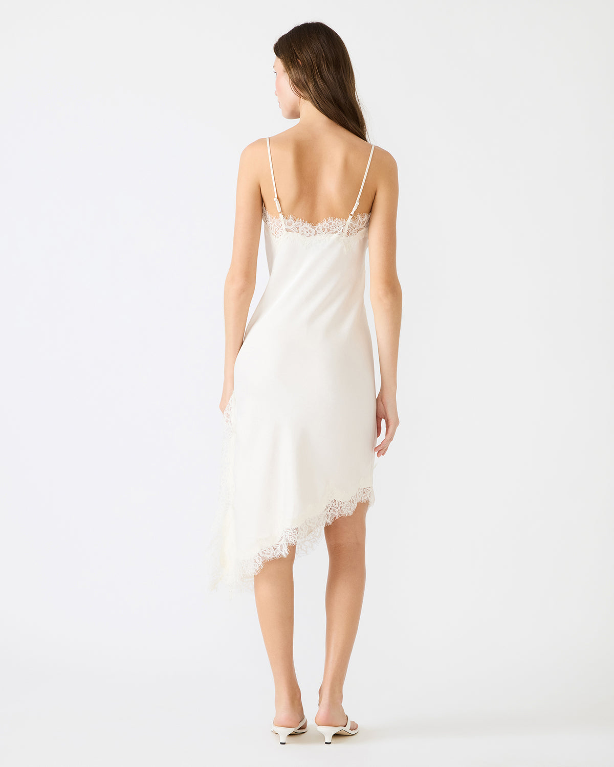 Steve Madden DANNA Cream Asymmetrical Lace Trim Women's Midi Dress
