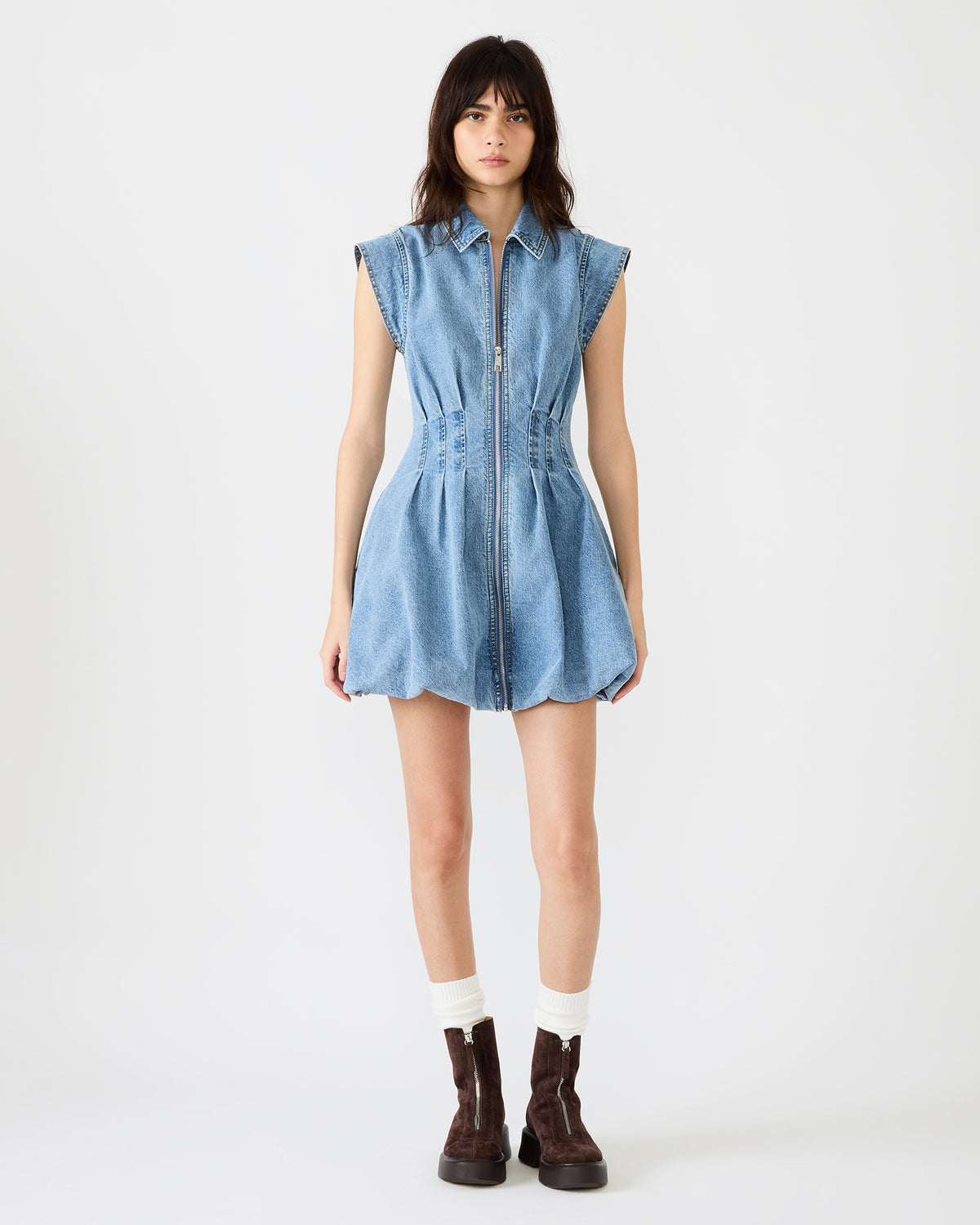 Steve Madden DYANNE Forever Blue Women's Zip-Front Bubble-Hem Dress