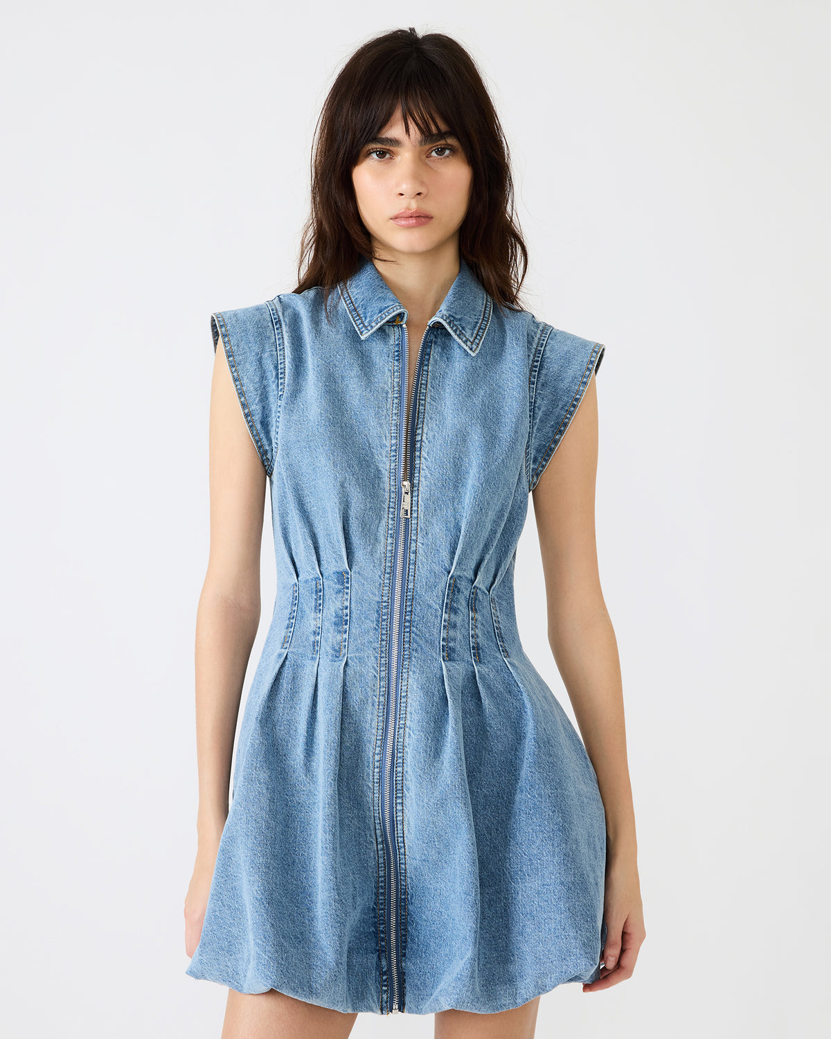 Steve Madden DYANNE Forever Blue Women's Zip-Front Bubble-Hem Dress