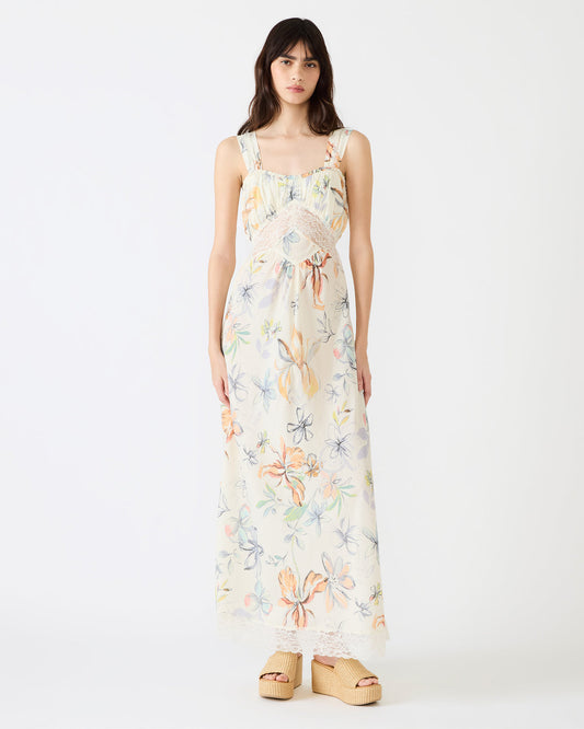 Steve Madden ALEXUS Vintage Ivory Flowy Lace Trim Flowy Women's Maxi Dress