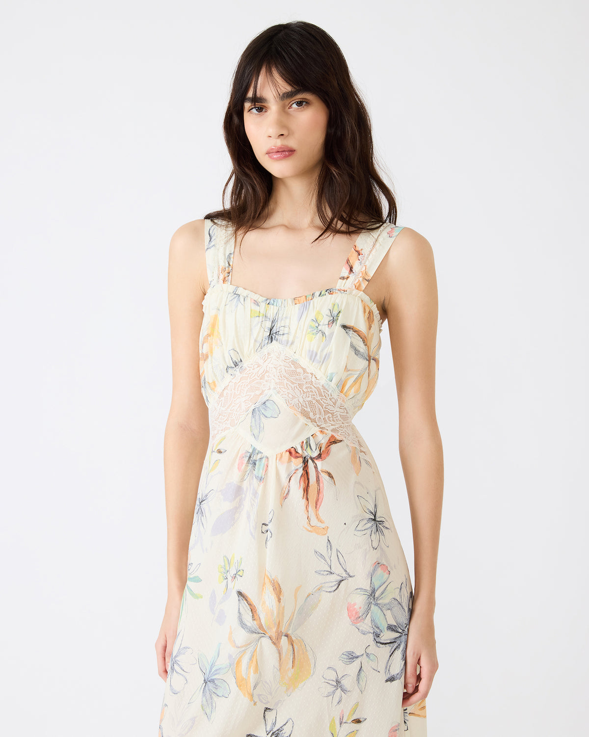 Steve Madden ALEXUS Vintage Ivory Flowy Lace Trim Flowy Women's Maxi Dress