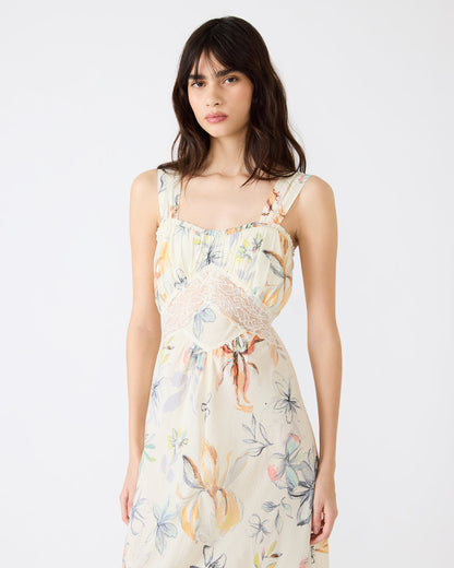 Steve Madden ALEXUS Vintage Ivory Flowy Lace Trim Flowy Women's Maxi Dress