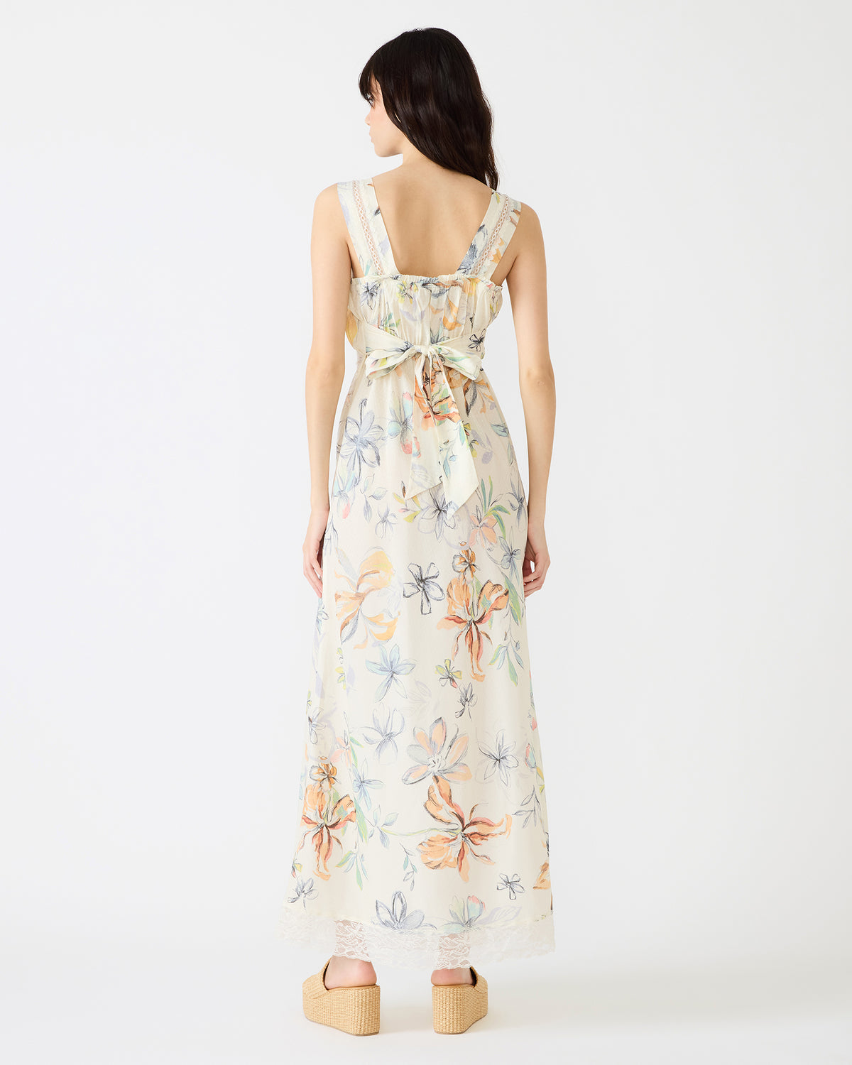 Steve Madden ALEXUS Vintage Ivory Flowy Lace Trim Flowy Women's Maxi Dress