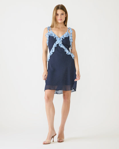 Steve Madden ADALINA Vintage Navy Polka Dot Ruffle Flowy Women's Mini Dress