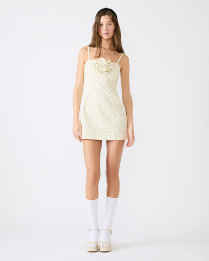 Steve Madden PEONY Pristine Ivory Mini Denim Polka Dot Women's Dress