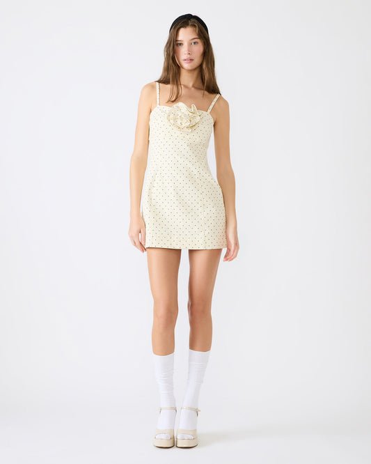 Steve Madden PEONY Pristine Ivory Mini Denim Polka Dot Women's Dress