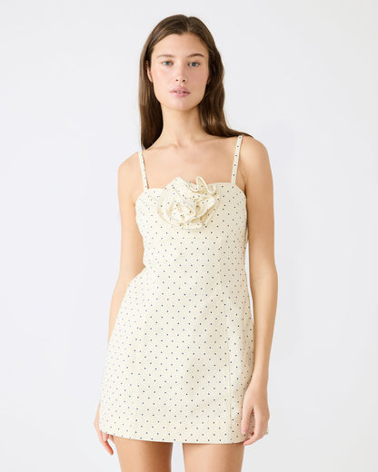 Steve Madden PEONY Pristine Ivory Mini Denim Polka Dot Women's Dress
