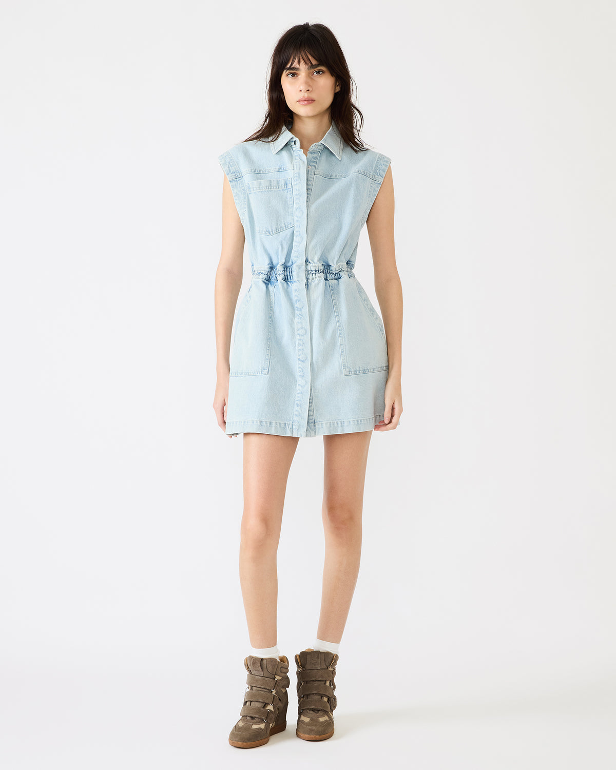 Steve Madden ROBBIE Aruba Blue Denim Zip-Up Collared Women's MinI Dress