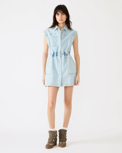 Steve Madden ROBBIE Aruba Blue Denim Zip-Up Collared Women's MinI Dress