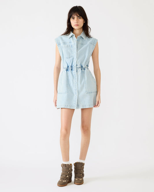 Steve Madden ROBBIE Aruba Blue Denim Zip-Up Collared Women's MinI Dress