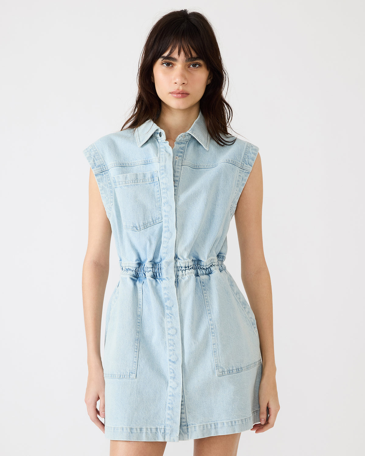 Steve Madden ROBBIE Aruba Blue Denim Zip-Up Collared Women's MinI Dress