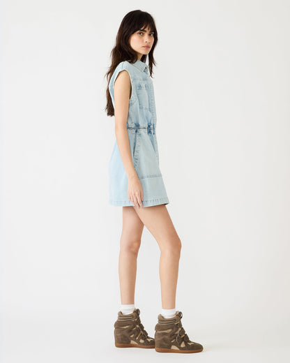 Steve Madden ROBBIE Aruba Blue Denim Zip-Up Collared Women's MinI Dress