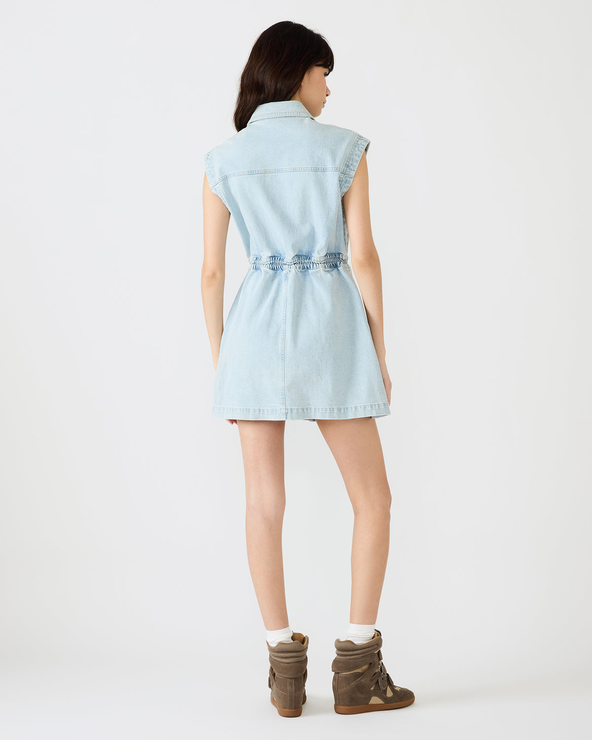Steve Madden ROBBIE Aruba Blue Denim Zip-Up Collared Women's MinI Dress